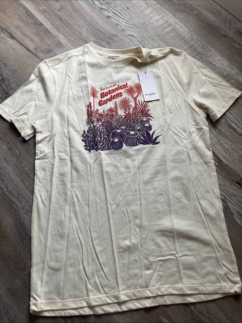Goodfellow & Co Cream Short-Sleeve Tee with Red-to-Purple Botanical Graphic